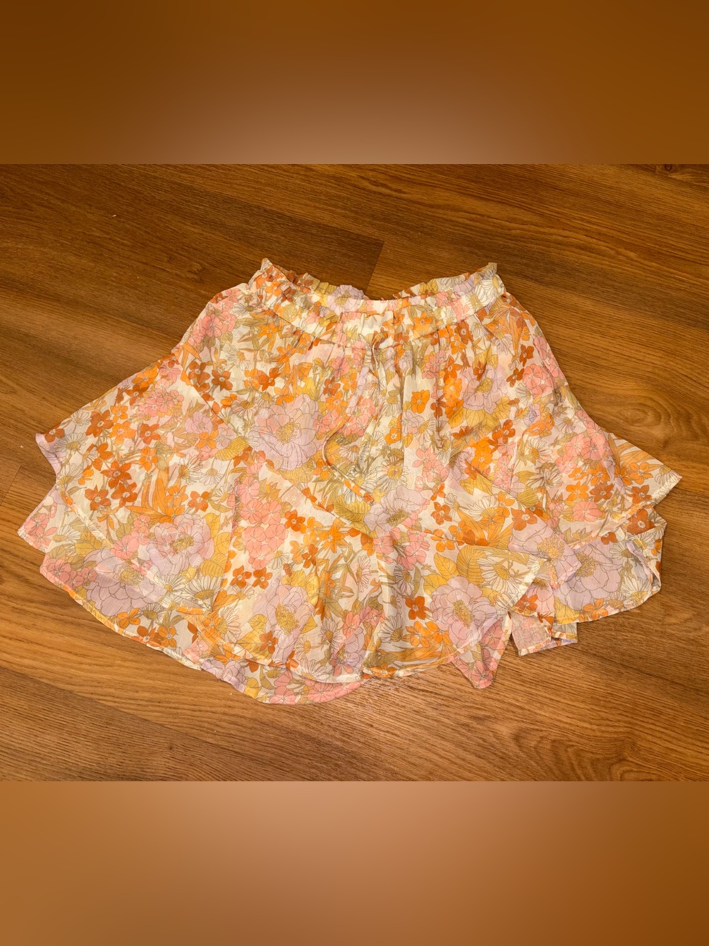 Floral Tiered Ruffle Shorts in Orange & Pink